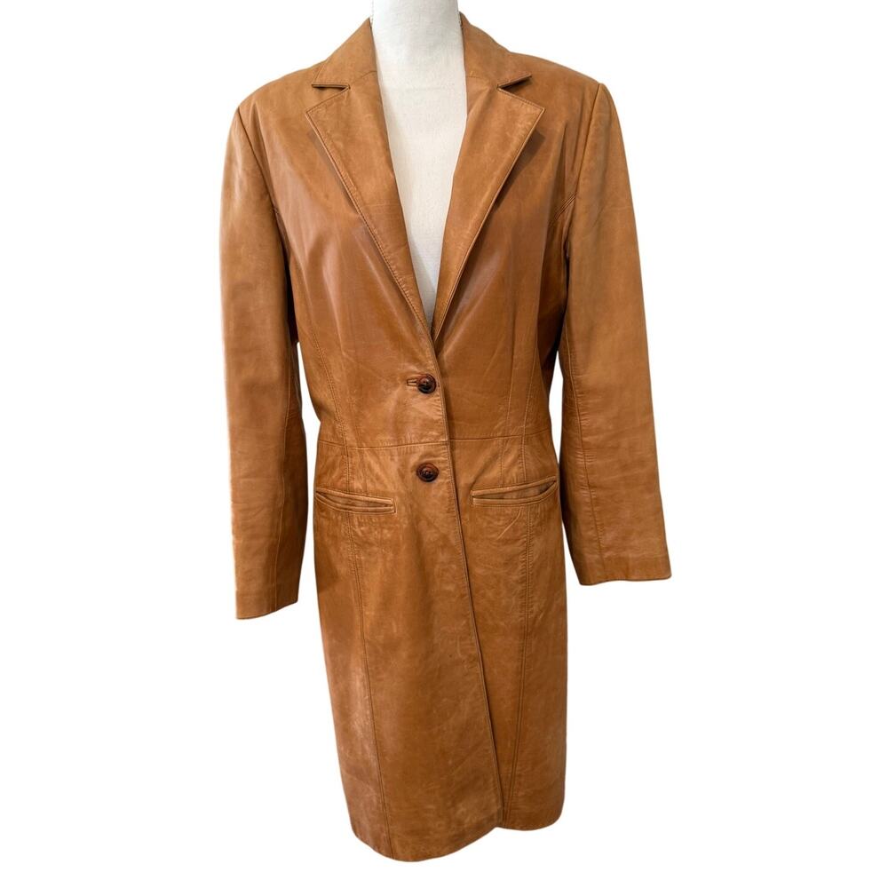 Vintage Leather Trench Coat Camel Brown